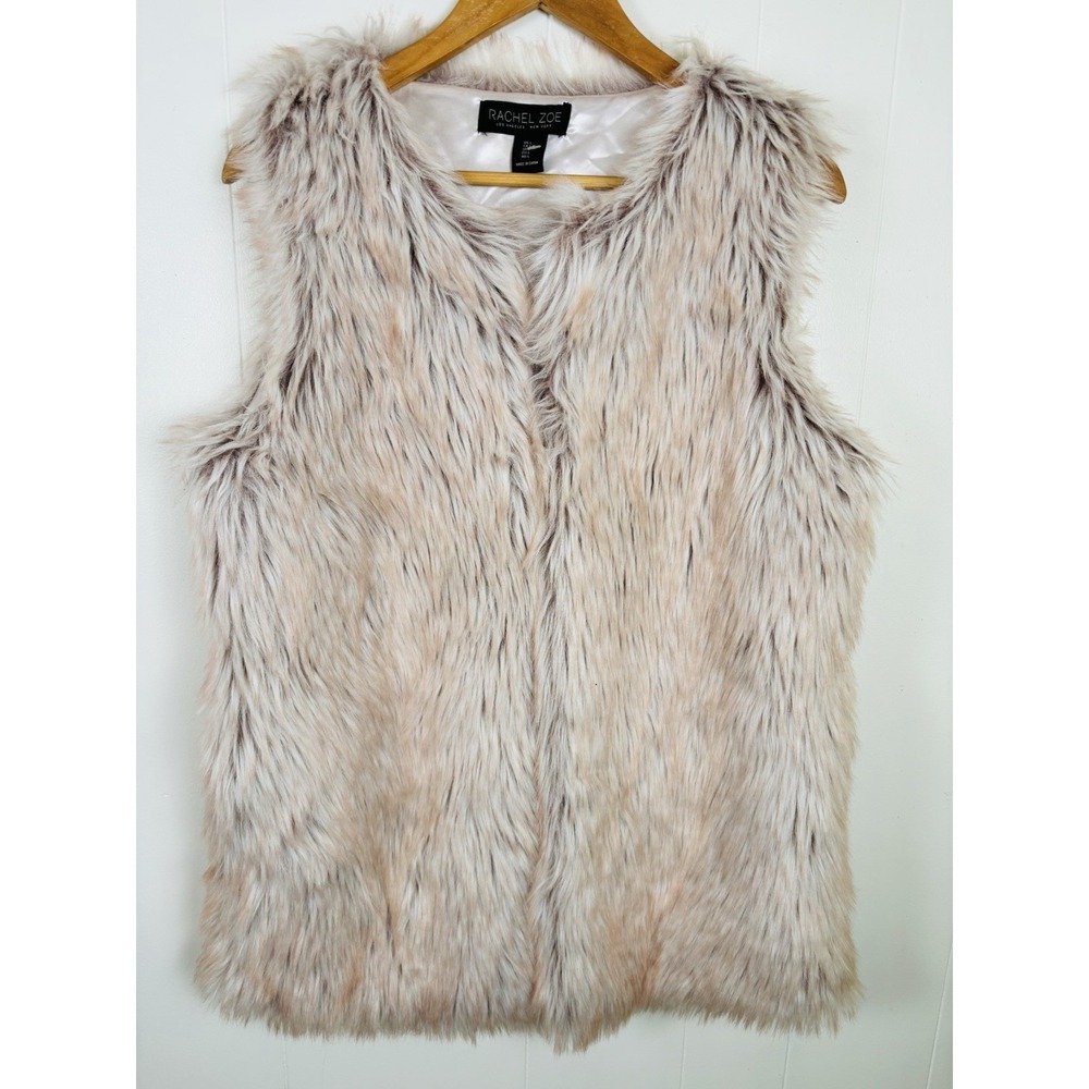 Rachel Zoe Women's Large Faux Fur Vest Cream Pink Satin Lined Evening Layering